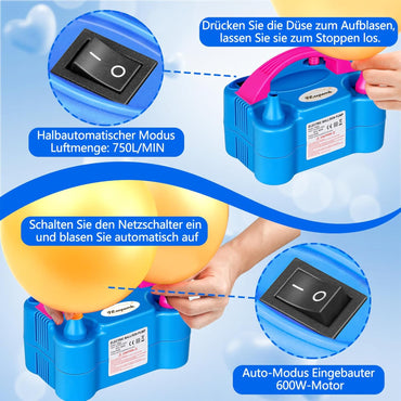 FLSEPAMB 600W Electric Balloon Pump with Dual Nozzle Set