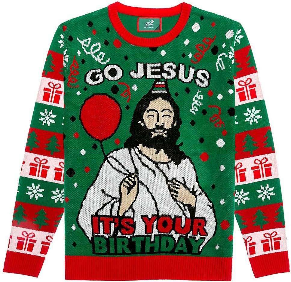 Hilarious Unisex 'Go Jesus It's Your Birthday' Ugly Christmas Sweater Knit Jumper