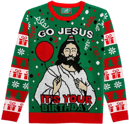 Hilarious Unisex 'Go Jesus It's Your Birthday' Ugly Christmas Sweater Knit Jumper