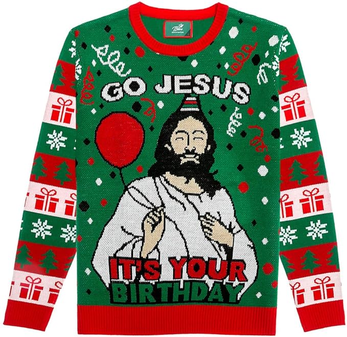 Hilarious Unisex 'Go Jesus It's Your Birthday' Ugly Christmas Sweater Knit Jumper