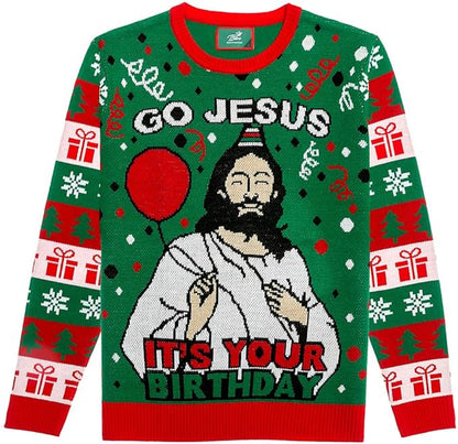 Hilarious Unisex 'Go Jesus It's Your Birthday' Ugly Christmas Sweater Knit Jumper