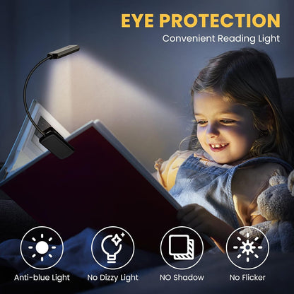 TEAMPD Reading Light 9 LED 3 Color Rechargeable Book Light 12+Hrs Runtime Eye-Caring Clip On Portable Lightweight Book Lamp