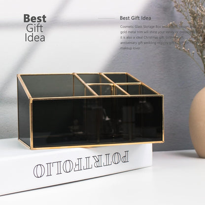 Makeup Organizer Gold Vintage Makeup Organizer with Brass Trim and Holder