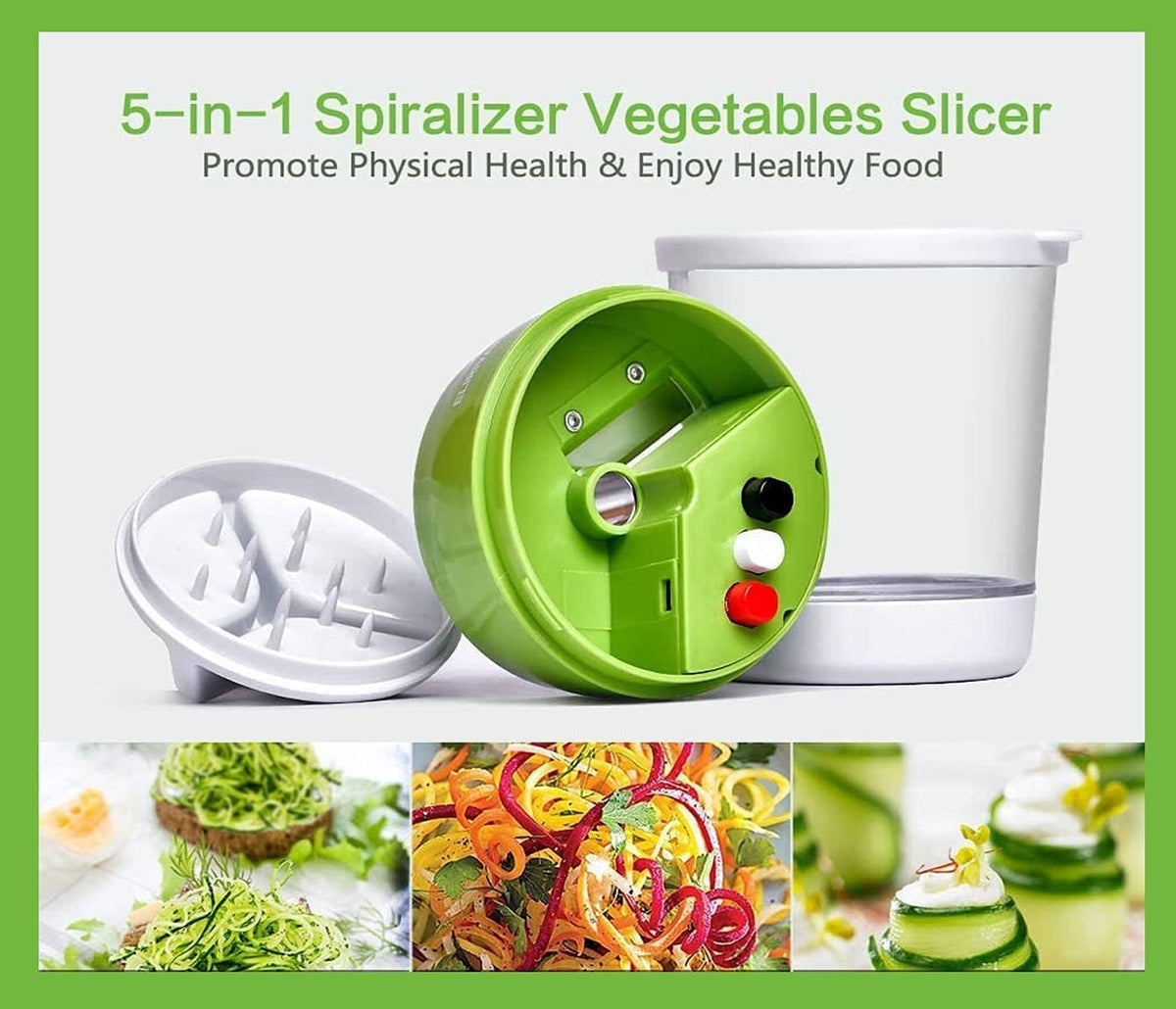 Womdee SLC-292 5-in-1 Handheld Spiralizer Vegetable Slicer Green
