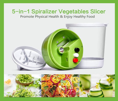 Womdee SLC-292 5-in-1 Handheld Spiralizer Vegetable Slicer Green