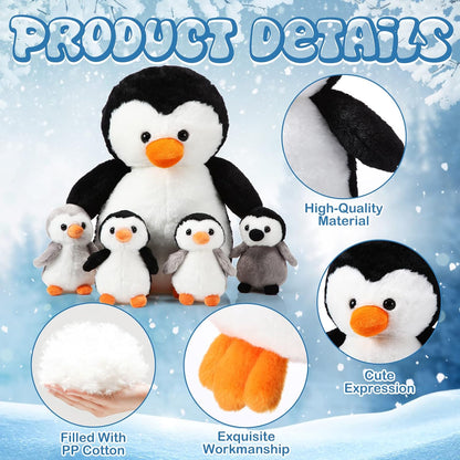 5‑Piece Penguin Plush Set – 14‑Inch Mommy with 4 Baby Penguins