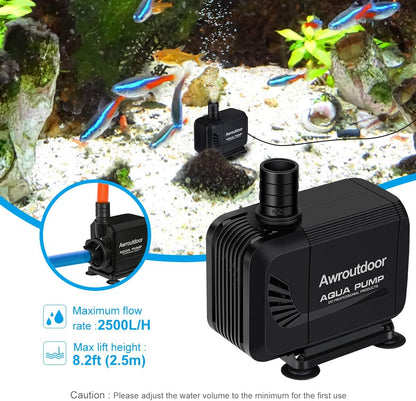 Awroutdoor Submersible Water Pump 35W 2500L/H 3 Nozzles for Aquarium Pond Fountain Hydroponics