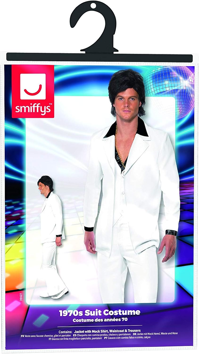 Retro 1970s White Disco Suit Jacket, Vest & Trousers