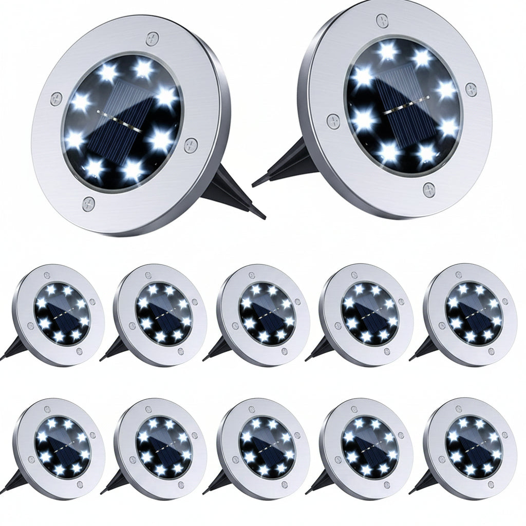 12-Pack Solar Ground Lights 8 LED Warm White IP65 Garden Pathway
