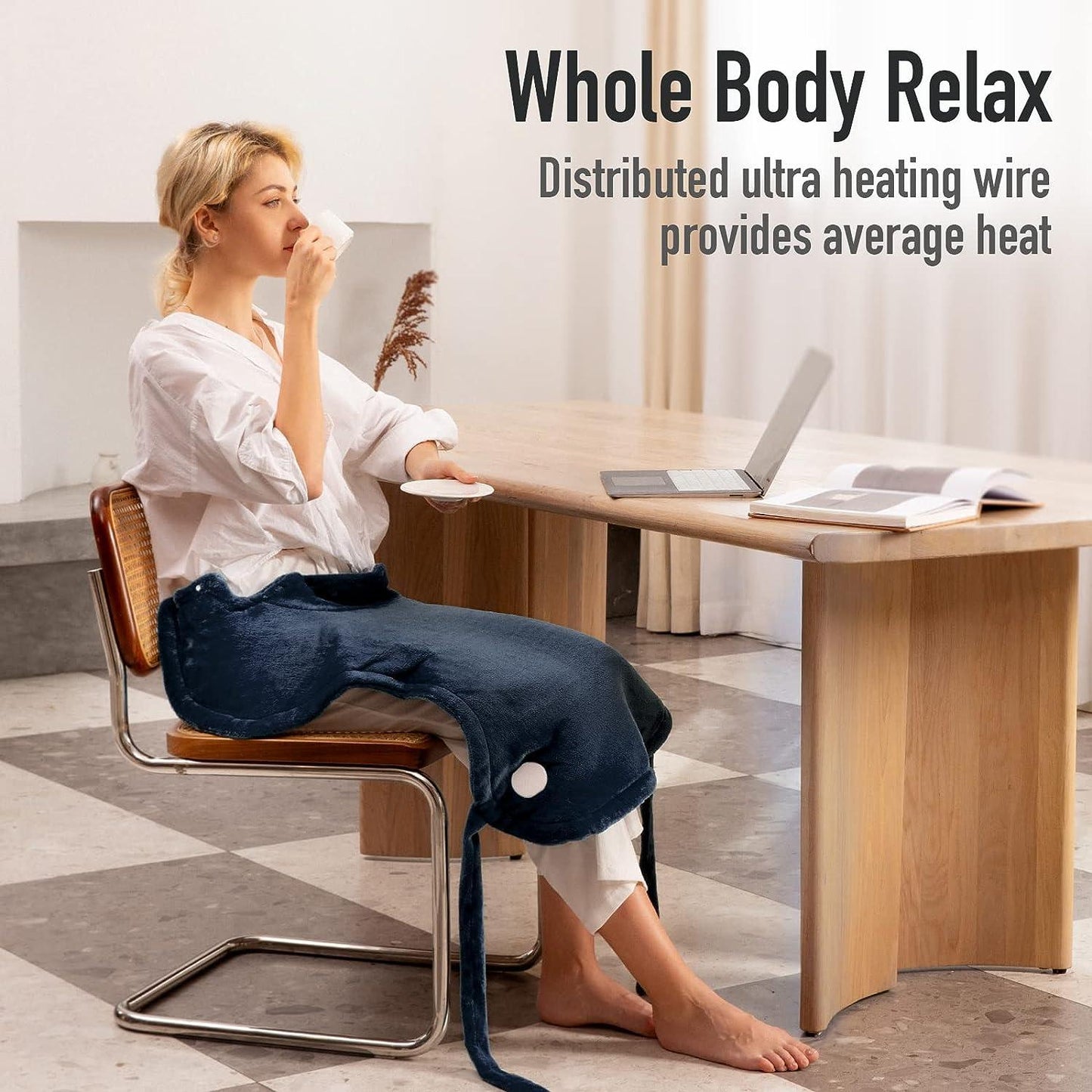CHRUN Heating Pad for Back and Shoulder Pain Relief 4 Heat Settings 61 x 86 cm 2-Hour Auto Shut-Off Machine Washable Blue