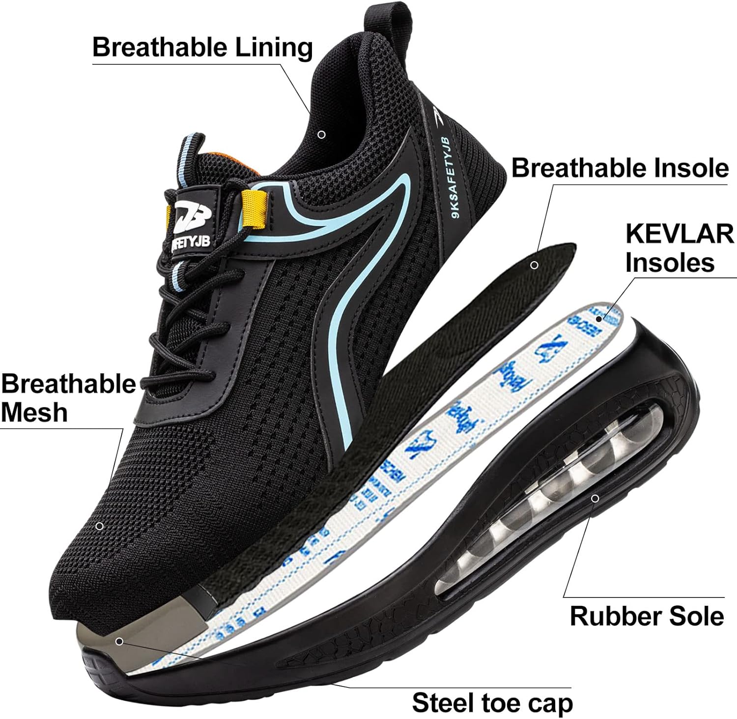 OBQcare Lightweight Breathable Steel Toe Safety Work Shoes