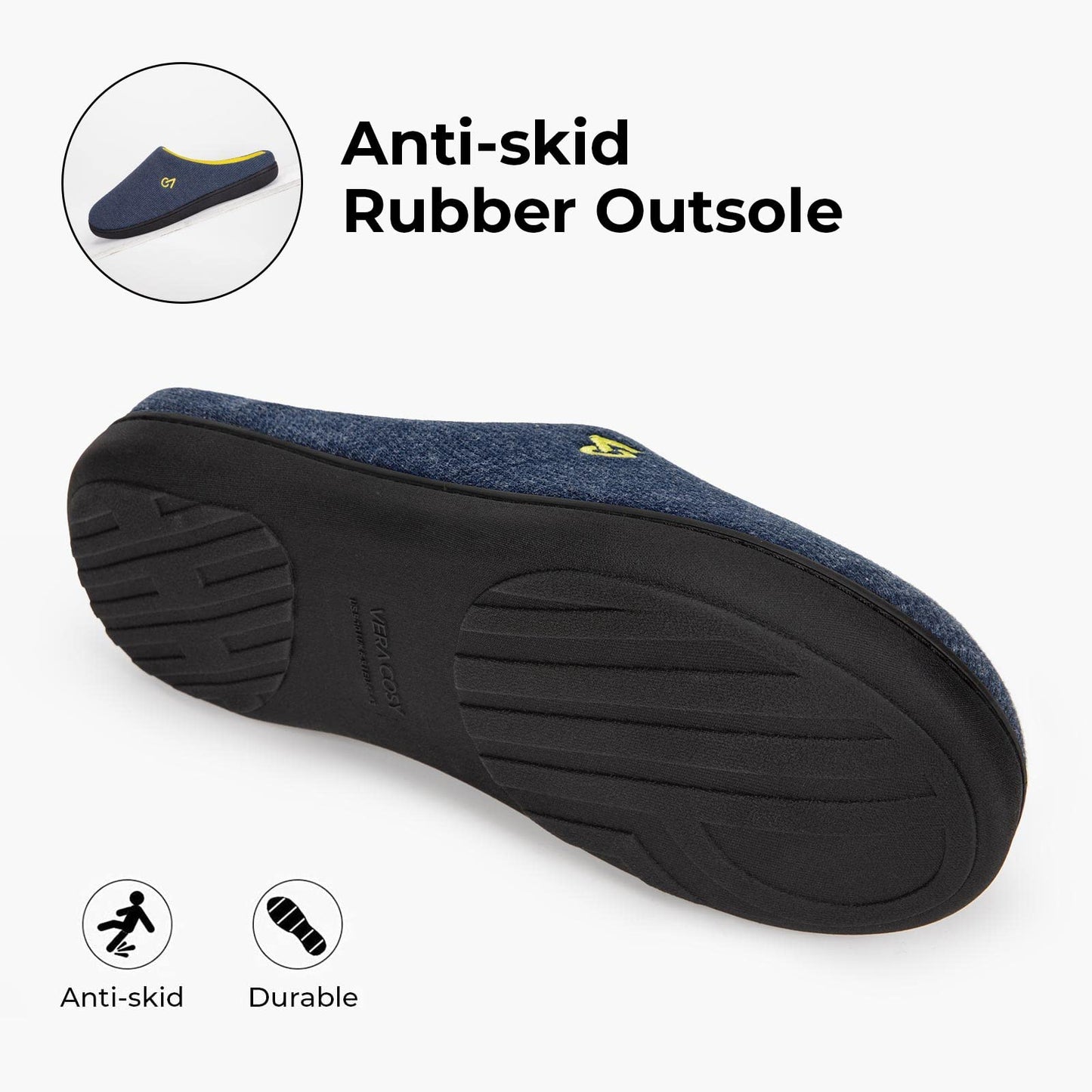 VeraCosy Men's Memory Foam Slippers: Plush Lined, Anti-Skid Sole Comfort