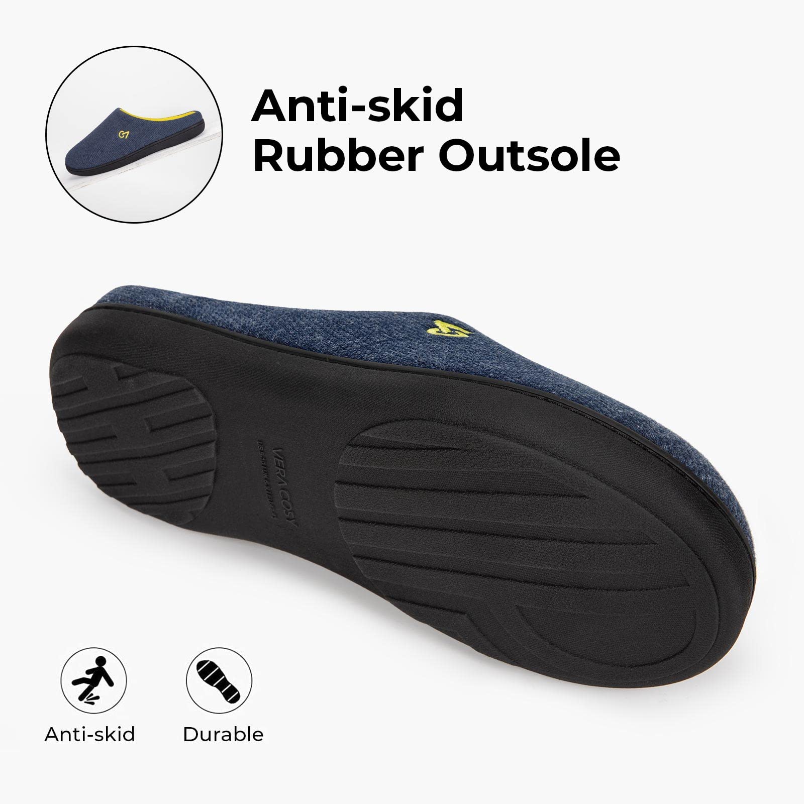 VeraCosy Men's Memory Foam Slippers: Plush Lined, Anti-Skid Sole Comfort