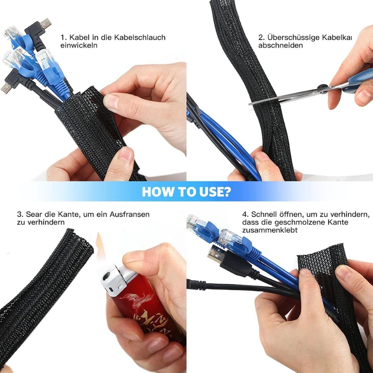 AGPTEK 2 m Cable Sleeve, 25-39 mm Self-Closing Cable Duct, Flexible Woven Cable Sheath - Gomix Brands Outlet