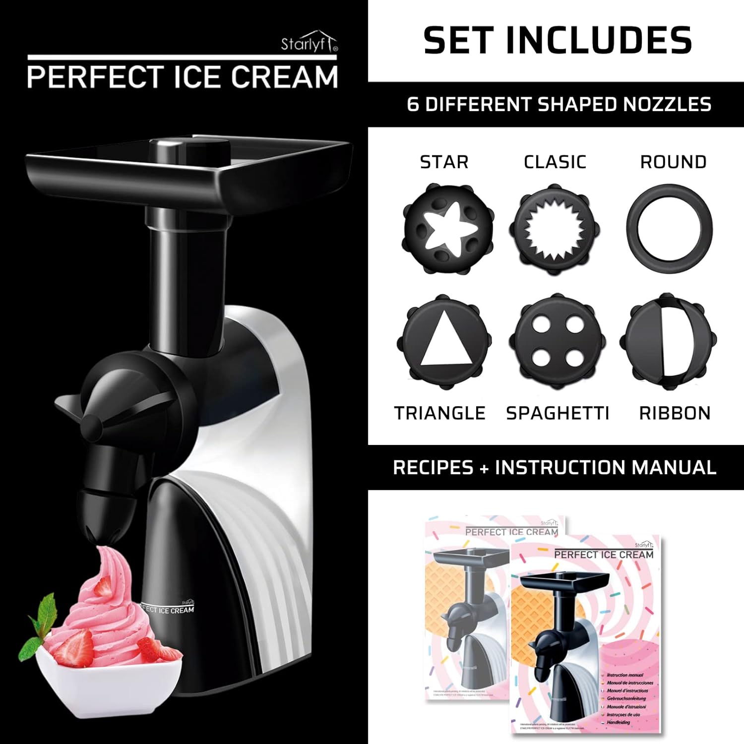 Starlyf Natural Ice Cream Maker with 6 Nozzles, Gluten-Free