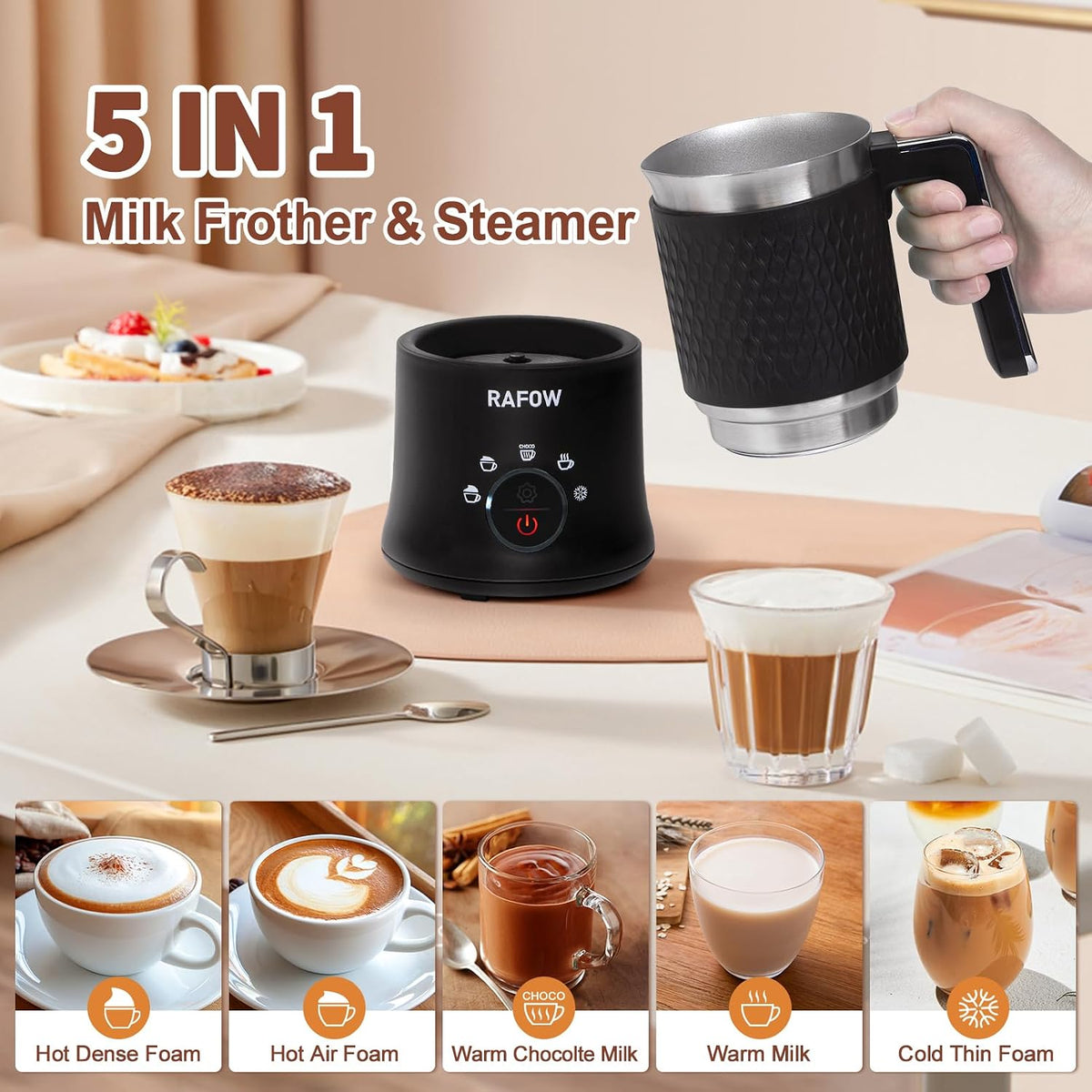 Rafow D02 5-in-1 Milk Frother 350ml 304W Black