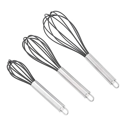 Amazon Basics 3-Piece Stainless Steel Silicone Whisk Set Black