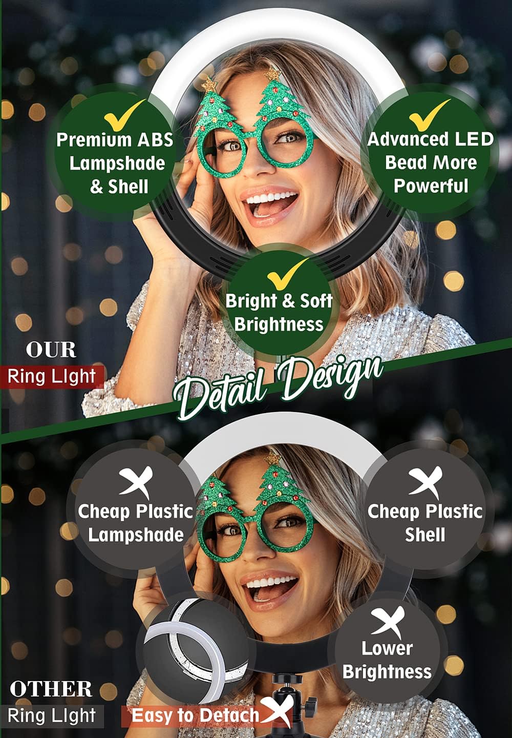 LIPETY F10-260CW 25.4 cm Ring Light with Tripod Stand & Phone Holder 177.8 cm Tall LED Lamp