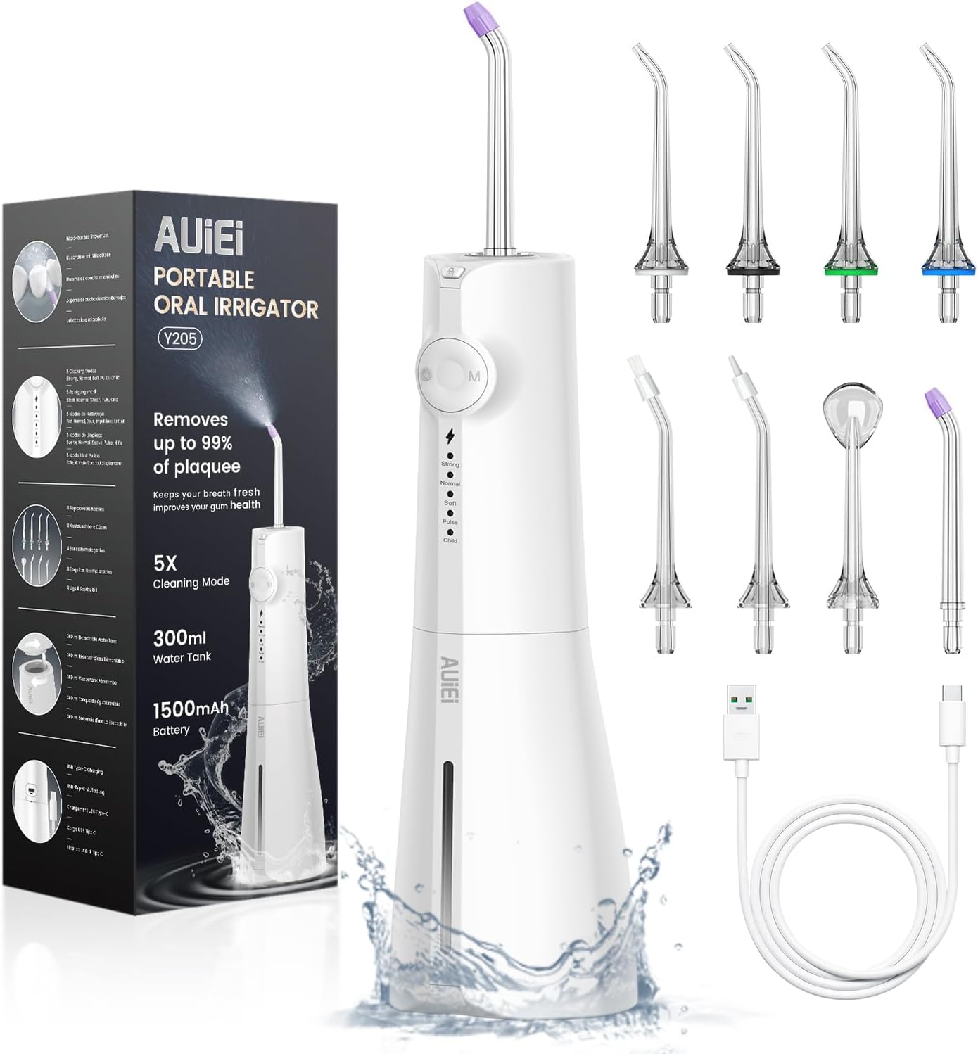 AUIEI Portable Water Flosser 5 Modes 300ml USB Charge