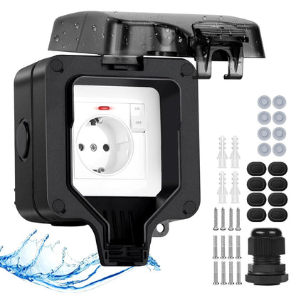 Anthracite IP66 Waterproof Outdoor Wall Socket with Switch & Lock