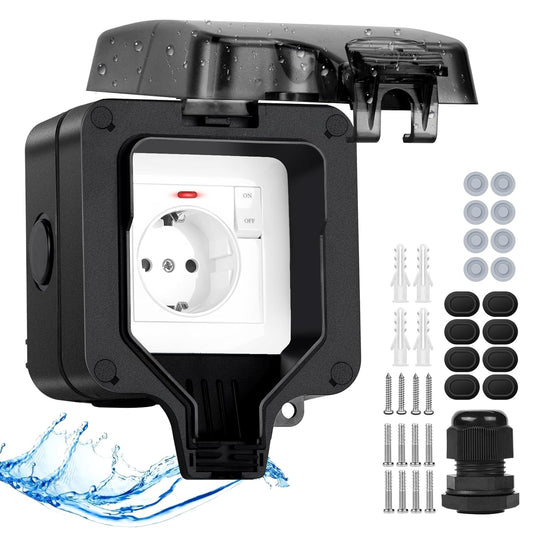 Anthracite IP66 Waterproof Outdoor Wall Socket with Switch & Lock
