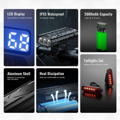 OLDBER BQ211-B Rechargeable Bicycle Light Set 1200LM Black