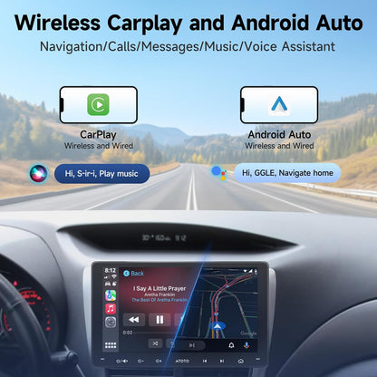 9‑Inch Android Double‑DIN Stereo with Wireless CarPlay, GPS, Backup Camera
