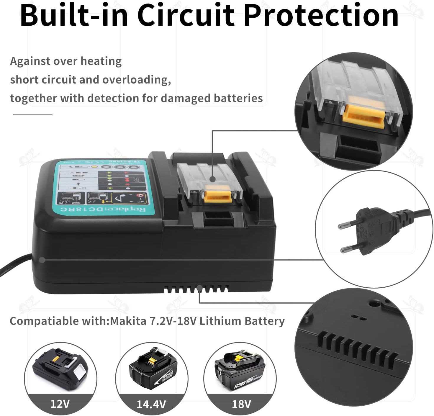 DC18RC Fast Battery Charger 3A for Makita 14.4V-18V Tool Batteries