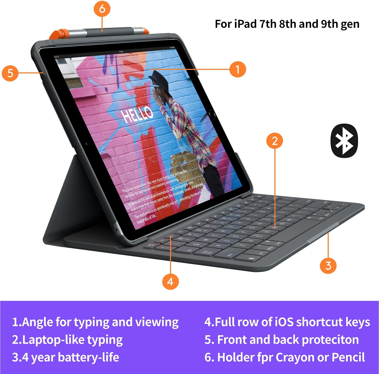 Logitech Slim Folio Keyboard Case for iPad 7th-9th Gen – Graphite