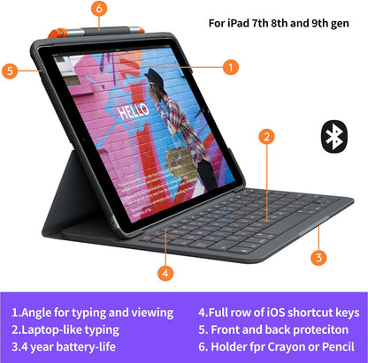 Logitech Slim Folio Keyboard Case for iPad 7th-9th Gen – Graphite