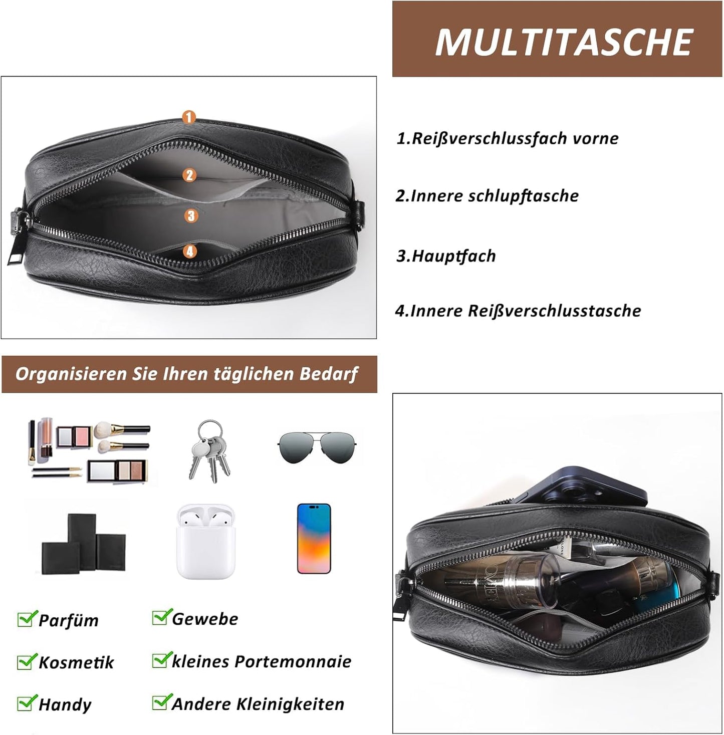 TANTOMI Women's Multifunctional Crossbody Bag with Spacious Compartments