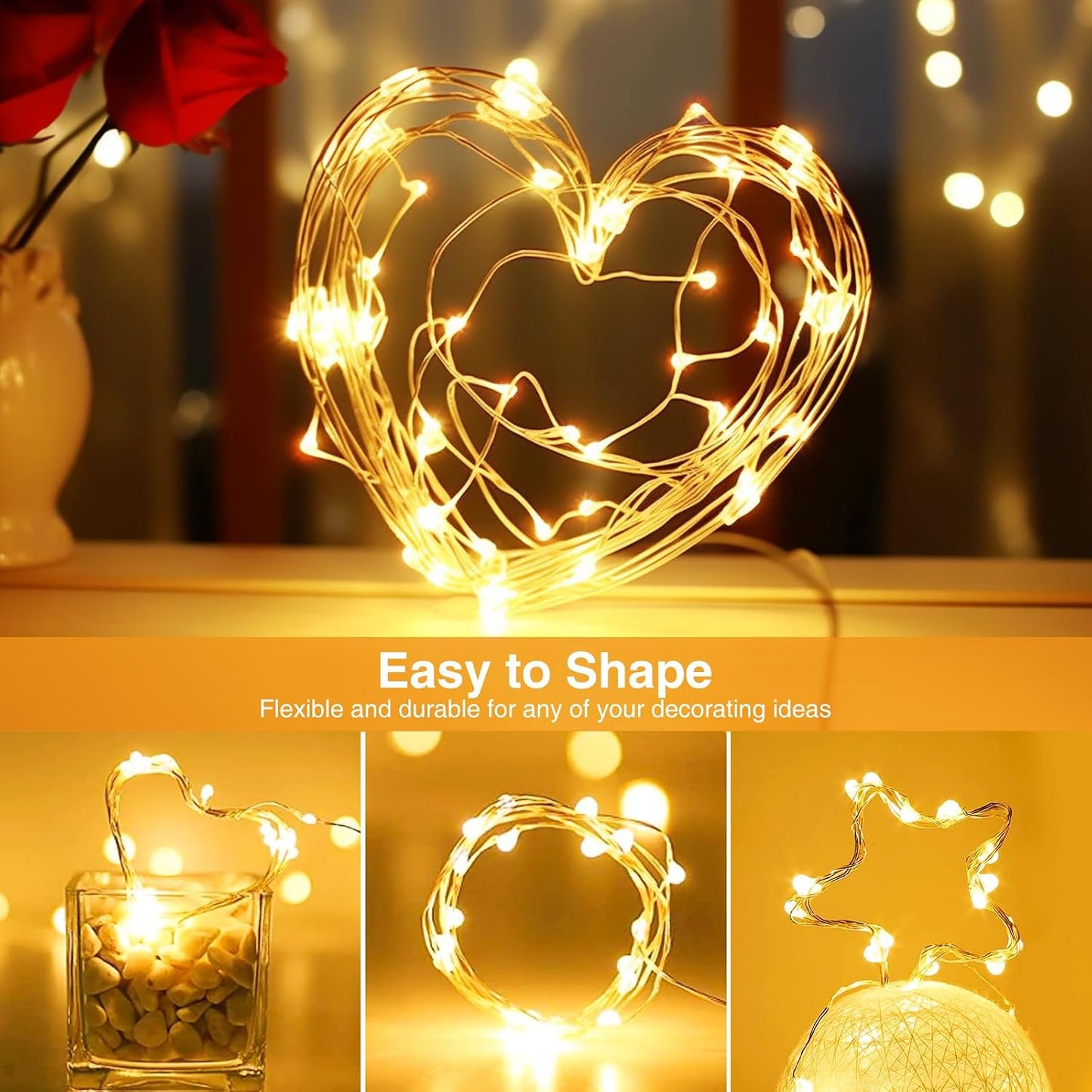 Litogo 10-Pack Fairy Lights Battery Operated with Timer 2.1m 20 LED Waterproof Silver Wire Warm White