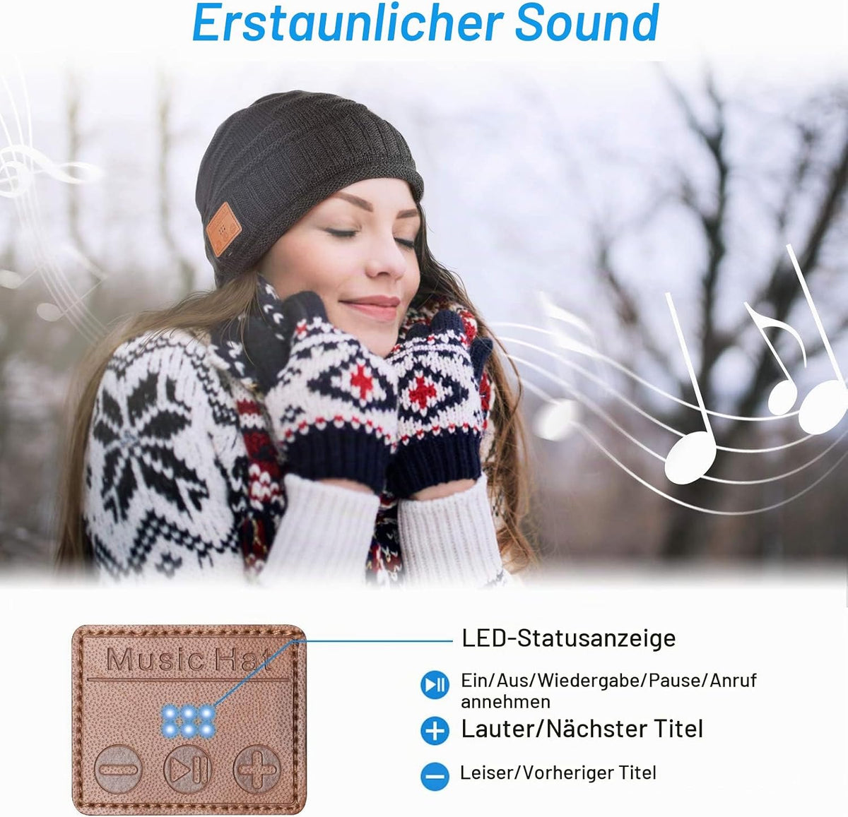 HANPURE Unisex Bluetooth Beanie Hat Black