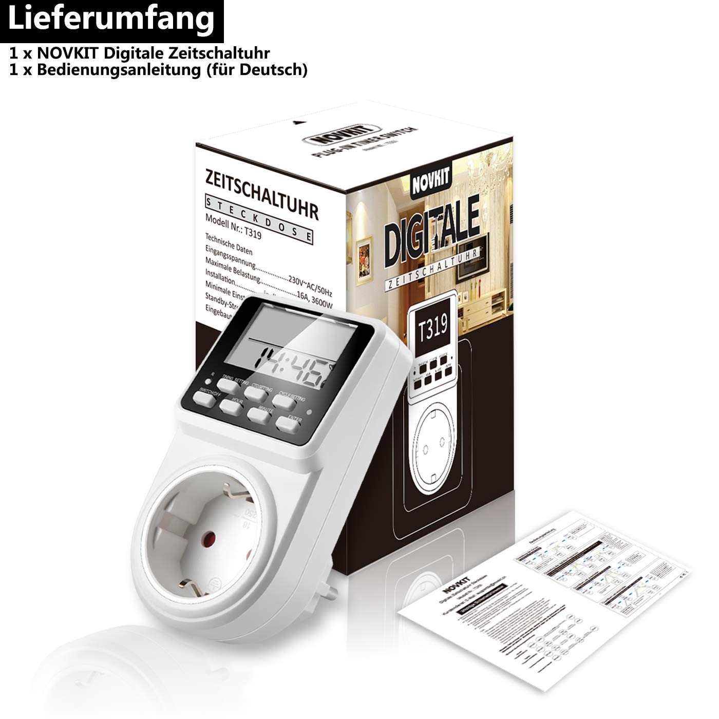 NOVKIT Digital Interval Timer Socket with 3 Programs and Countdown