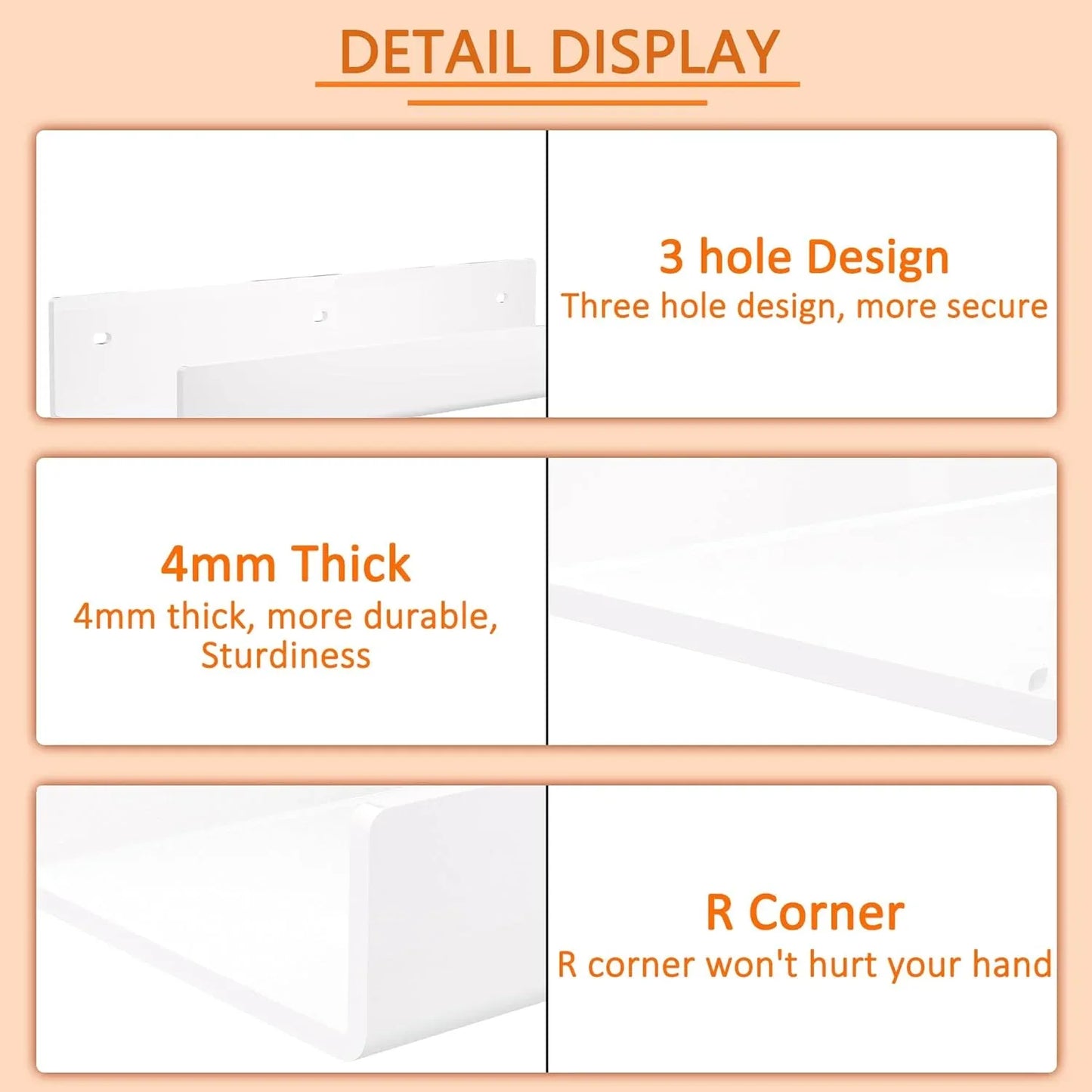 HexsonHomsa 12 Inch White Acrylic Wall Shelf – Sturdy Floating Organizer - Gomix Brands Outlet