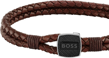 BOSS Men's SEAL Collection Leather Bracelet – Premium Stainless Steel, Black & Brown