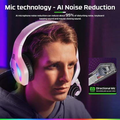 Fachixy FC100 Wired Over-Ear Gaming Headset with Microphone RGB Light White Black