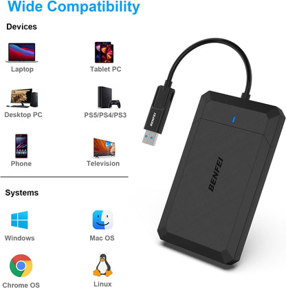 BENFEI 2.5 Inch SATA to USB Tool-Free External Hard Drive Enclosure USB-C USB-A Compatible with 2.5 Inch SSD UASP SATA III Black