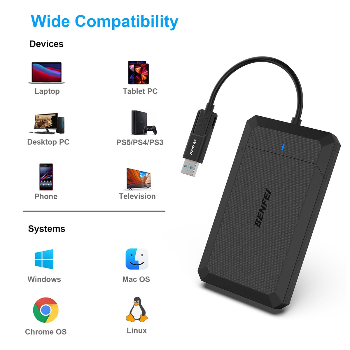 BENFEI 000346black 2.5 Inch SATA to USB Hard Drive Enclosure