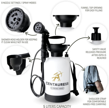 Portable Camping Shower Pump Kit with Showerhead Holder and Valve