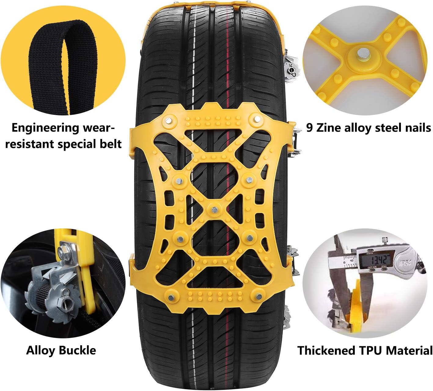 SUPTEMPO 6-Piece Universal Emergency Anti-Slip TPU Snow Chains for Car SUV Truck 165-285mm Tires