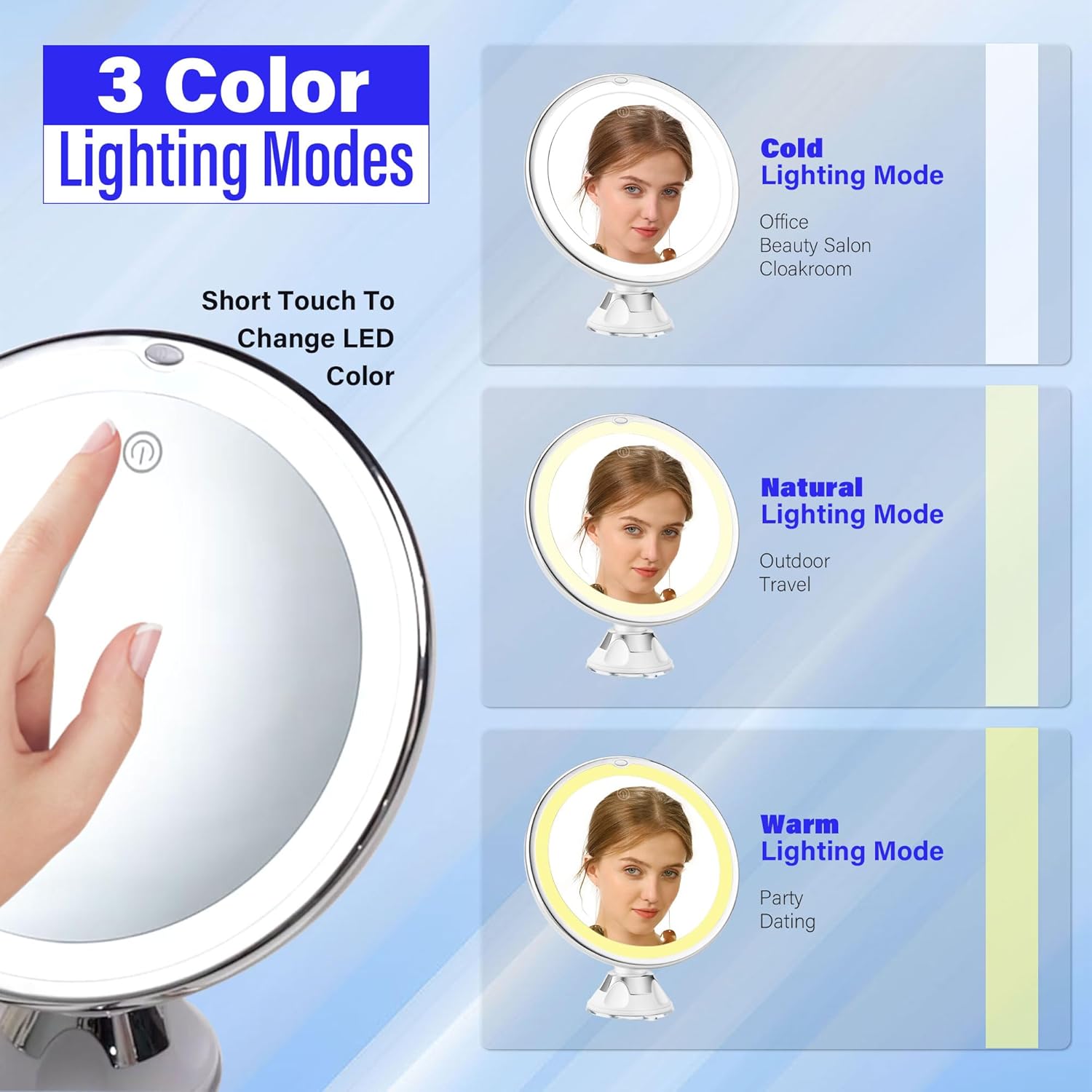 Snowflakes 10x Magnifying Lighted Makeup Mirror with 3 Light Modes