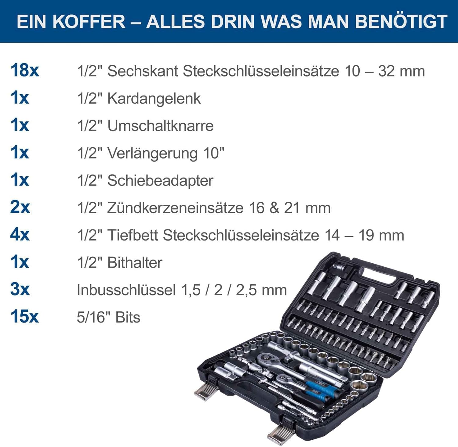 Scheppach TB100 94-Piece Chrome Vanadium Steel Tool Box Set