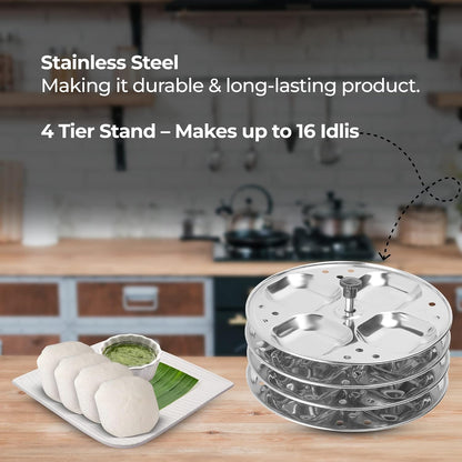KSJONE Stainless Steel Idli Stand 4-Plate Square