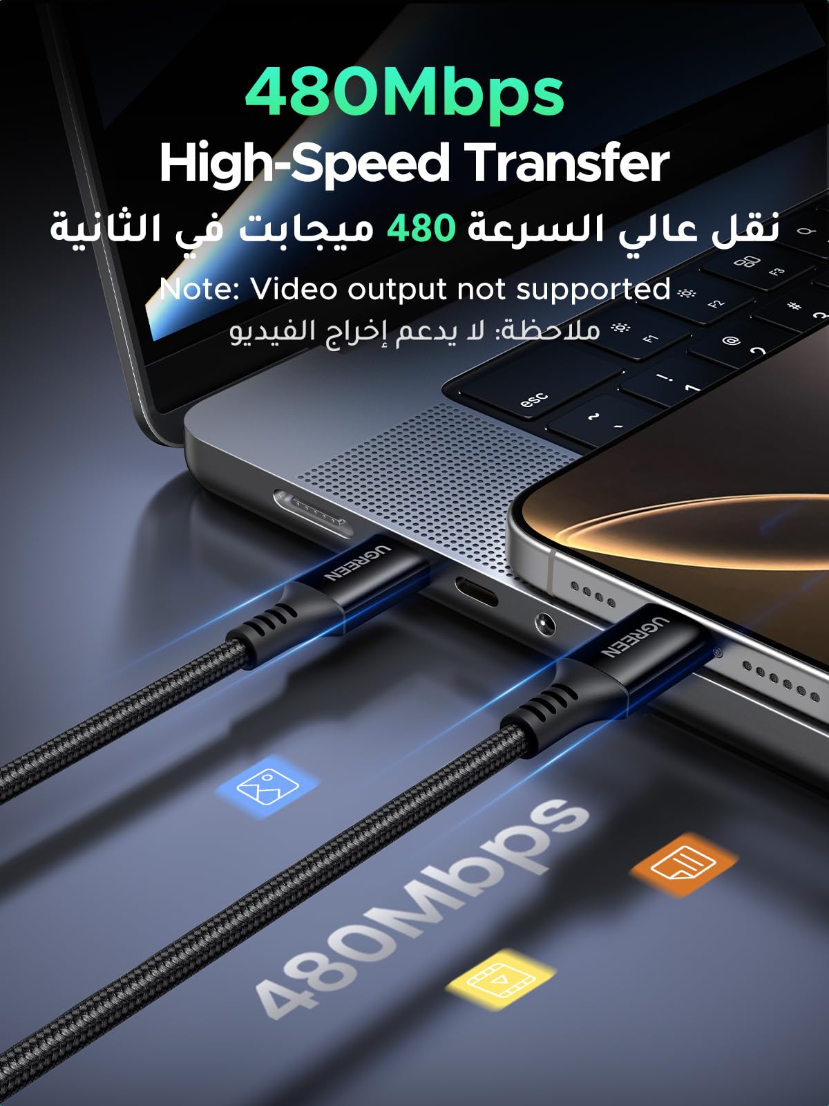 UGREEN USB C to USB C Cable 100W 5A PD Fast Charge Braided 2m for iPhone 17-15 MacBook Samsung