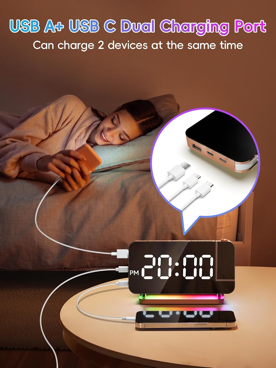 COOLNIGHT EN8853B-RGB Projection Alarm Clock Rose Gold