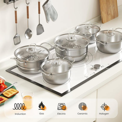 Mihoho 12-Piece Stainless Steel Cookware Set with Glass Lids