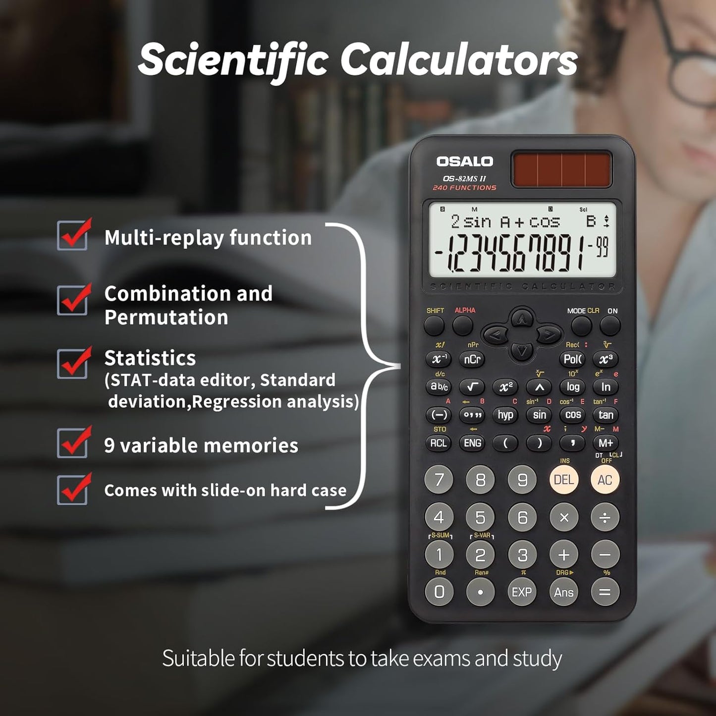 OSALO 240-Function Solar Scientific Calculator with Protective Cover