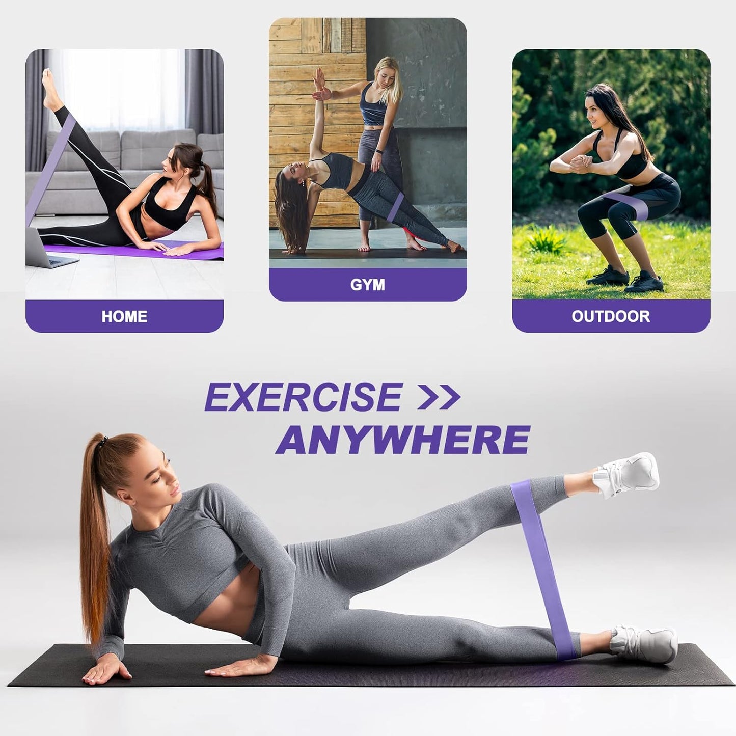 Detake 5‑Piece Resistance Band Set – Vivid Violet, Skin‑Friendly