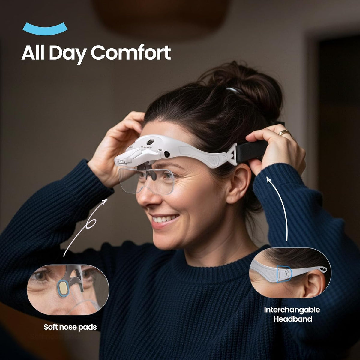 ARTDOT AD-OT-HMGL Rechargeable Headband Magnifier with 4 LED